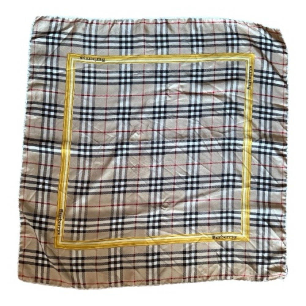 Burberry’s Vintage Beige and Yellow Checkered Silk Scarf - Burberry - Picture 8 of 11